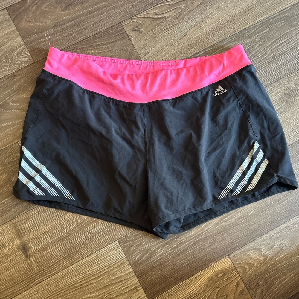 adidas Women's Black Athletic Shorts with Pink Waistband